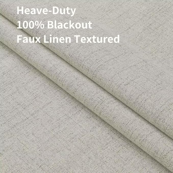 Joydeco Natural Linen Curtains 96 inch Length 2 Panels Set Burg 100% Blackout - Image 2