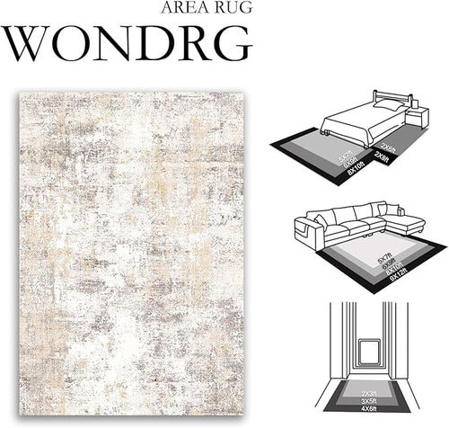 2x12 Washable Runner Rug Beige Grey Neutral Abstract Hallway Kitchen Living - Image 2