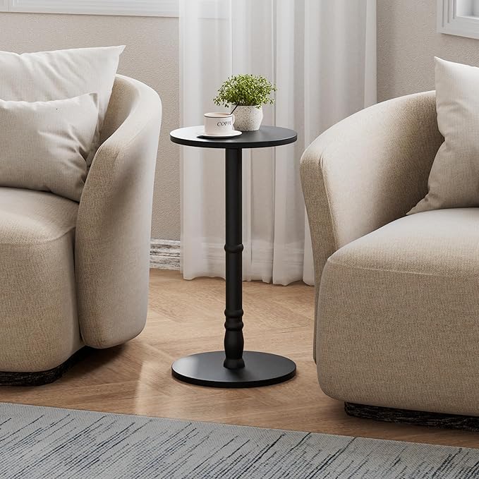 Round Side Table, Solid Wood Pillar - Image 2