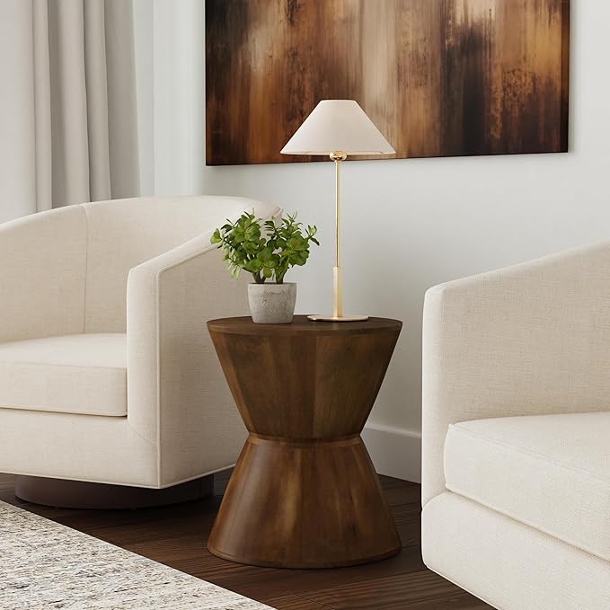HomePop Walnut Mango Wood End/Side Round Table - Image 2