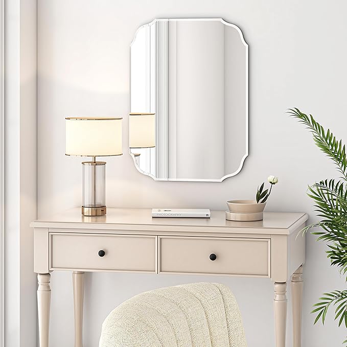KOHROS Silver Bathroom Mirror 18" x 24" Frameless Rectangle Beveled Edge - Image 4