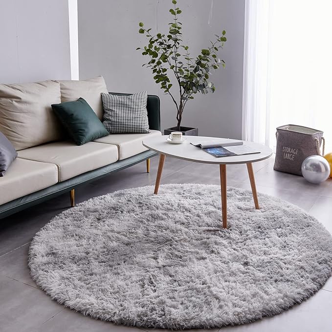 FJZFING Tie-Dyed Light Grey Round Rug Ultra-Soft Plush Modern 7x7 Circle Area - Image 2