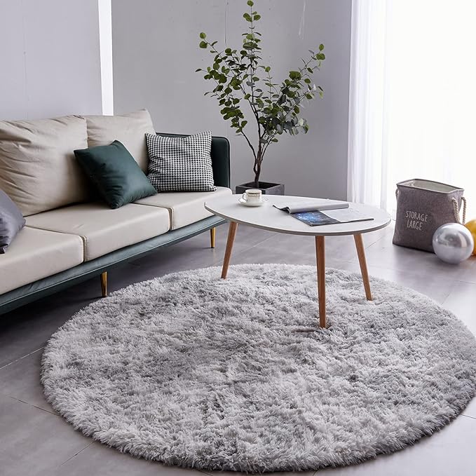 FJZFING Tie-Dyed Light Grey Round Rug Ultra-Soft Plush Modern 5x5 Circle Area - Image 2