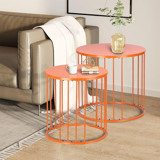 SUNNYPARK Outdoor Side Table Set of 2, Metal Circle Accent End Tables - Image 8