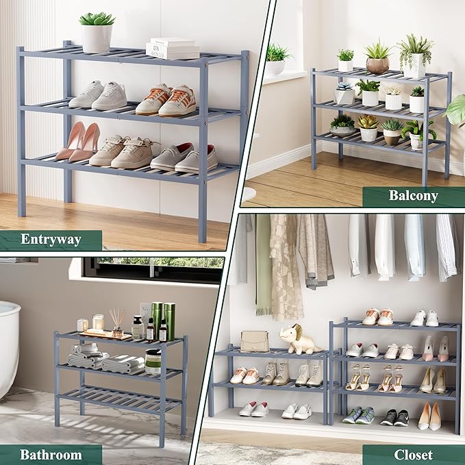 Smiry Shoe Rack, 4 Tier Bamboo Shoe Organizer, Stackable Free Standing Wooden - Image 7