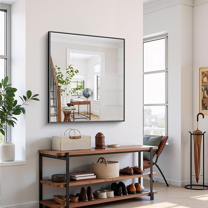 YIROMAN Bathroom Mirror for Wall 36"x40", Large Matte Black Bathroom Mirror - Image 5