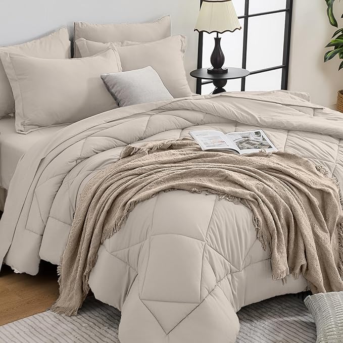 HEVUMYI Beige Tan Cali-King Comforter Set by HEVUMYI