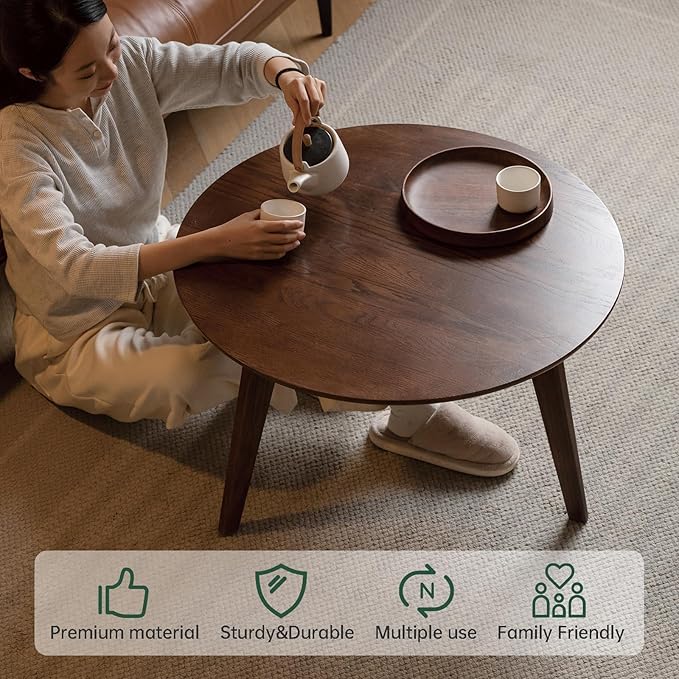 100% Solid Oak Wood Coffee Table Set, Round Coffee Table Combo Side Table - Image 3