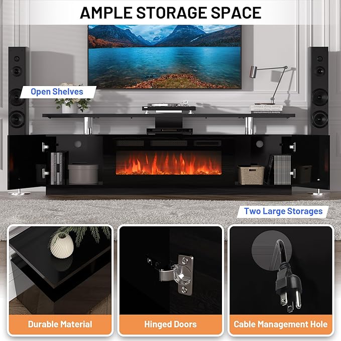 70'' Fireplace TV Stand, Entertainment Center - Image 4