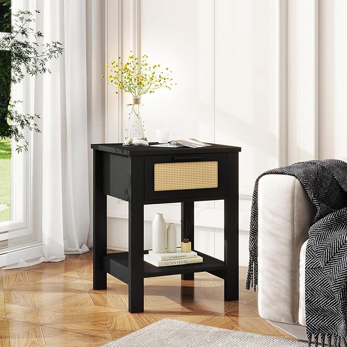 IBUYKE Rattan Nightstand Set of 2, Boho Night Stand - Image 2