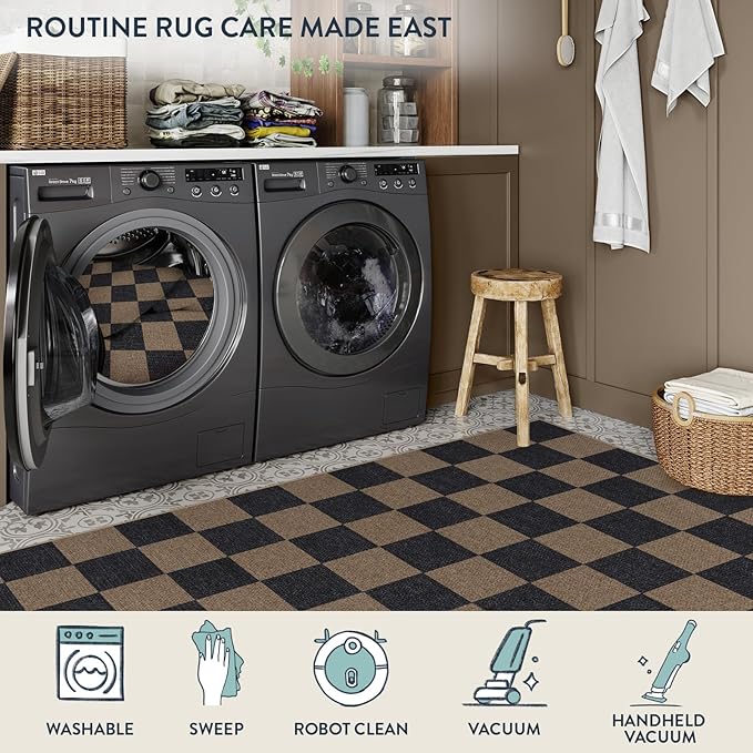 Lahome Checkered Easy Jute 3x5 Rug, Washable Rugs - Image 6