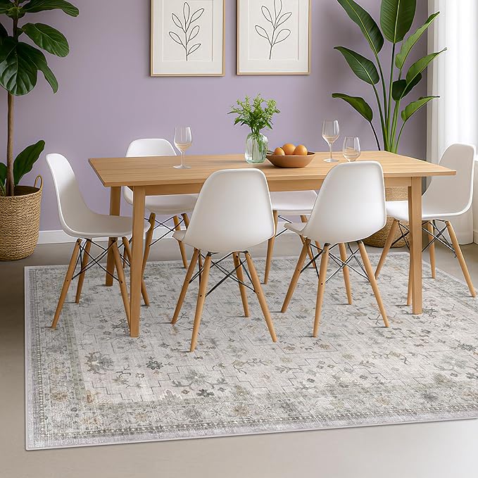 Boho Light Grey Living Room Rug 6x8 - Image 3
