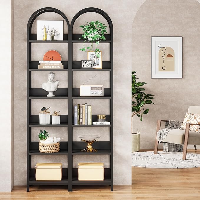 LITTLE TREE 6-Tier Open Bookshelf Set 2, Freestanding 78.7" Tall Arched Bookcase - Image 4