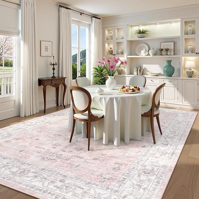 LIVEBOX Pink 10x14 Area Rug for Bedroom Girls, Boho Washable Rugs for Living - Image 6