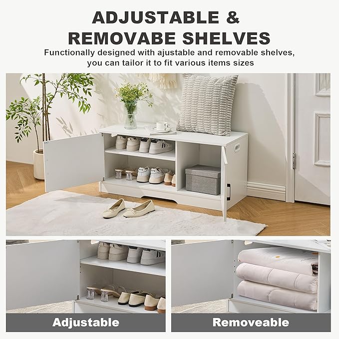 Storage Bench, 39.4" Shoe Bench - Image 4