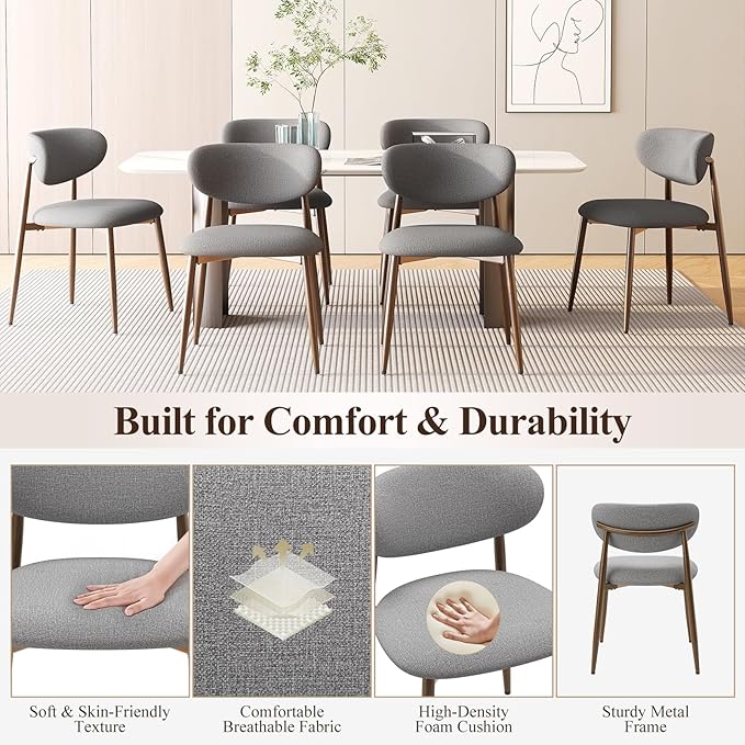 Dining Chairs Set of 6, Ergonomic Fabric Upholstered Seating - Image 4