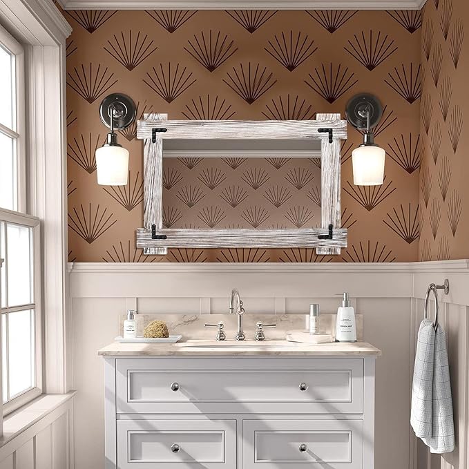 MeMoreCool Rustic Wood Framed Bathroom Mirror, Decorative Farmhouse Vanity - Image 3
