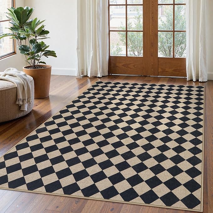 Lahome Checkered Dining Living Room Rug, 5x7 Washable Indoor Outdoor Easy Jute by Lahome