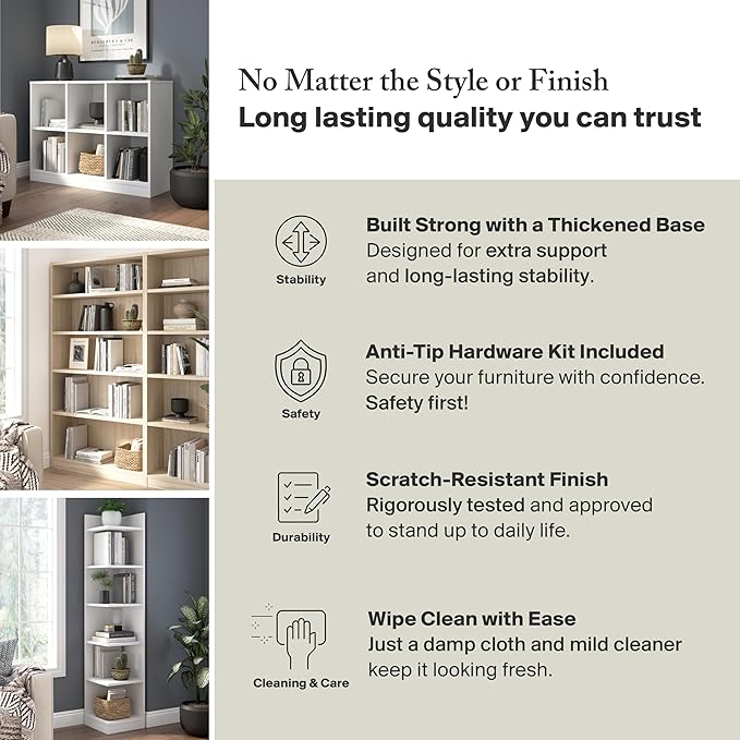 Bush Furniture Universal Tall 5 Shelf Bookcase in Ash Gray - Image 5