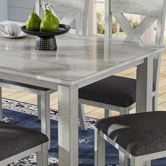 VECELO Peatuk 6-Piece Solid Wood Dining Table Set - Image 5
