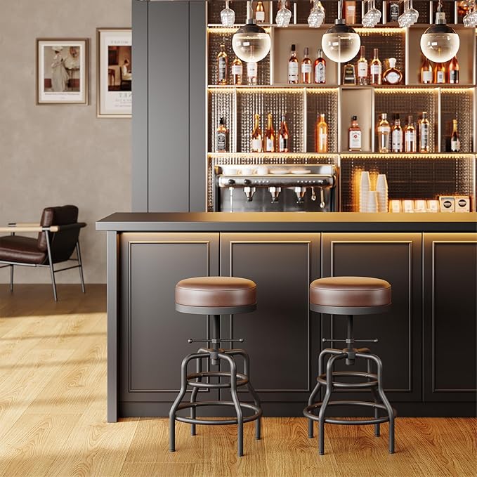 Adjustable Height Swivel Bar Stools Set of 3, 22-29 Inch Industrial Vintage Bar - Image 7