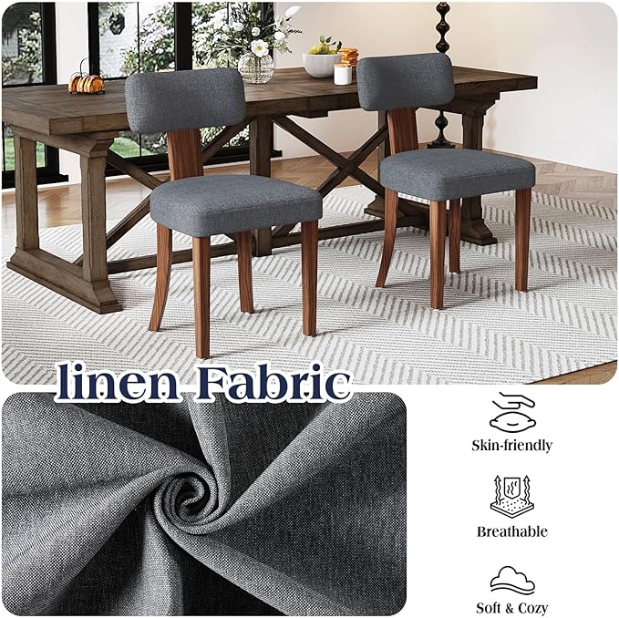 Mid Century Modern Dining Chairs Set of 4, Linen Upholstered Kitchen Chairs - Image 5