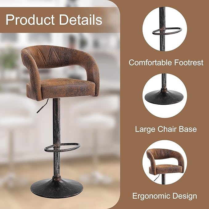 VECELO Bar Stools Set of 4 Adjustable Swivel Modern Pu Leather Barstools - Image 5
