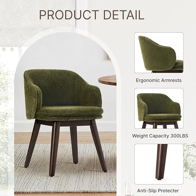 Wooden Dining Chairs Set of 2, Fabric Upholstered Modern Dining Room Chairs - Image 5