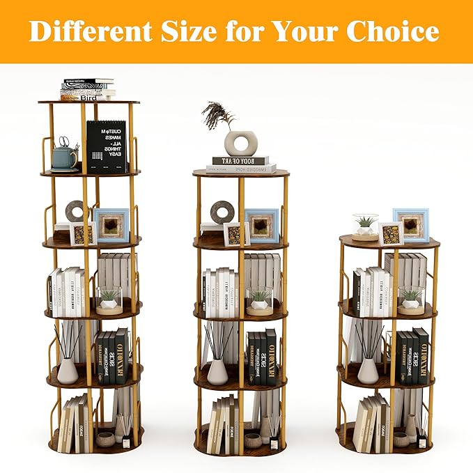 5-Tier Rotating Bookshelf, 360 ° Display Stackable Spinning Bookshelf Tower - Image 6