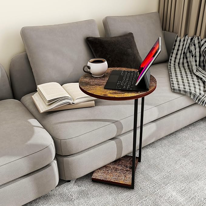 HDANI C Table End Table Set of 2, Round Side Table That Slide Under, C Shaped - Image 5