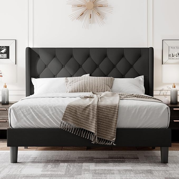 Feonase Queen Bed Frame with Upholstered Wingback Headboard, Platform Bed and - Image 7
