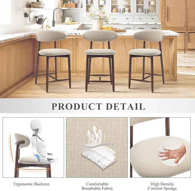 COLAMY Counter Height Bar Stools Set of 2, Kitchen Bar Stools - Image 4