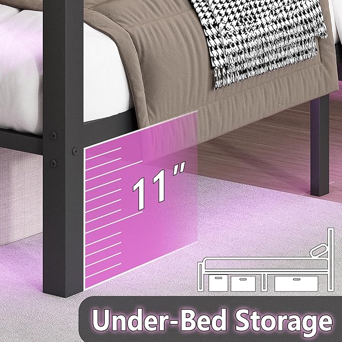 Twin Bed Frame with Headboard and Footboard, Steel Slats Support-LED Bed Frame - Image 5