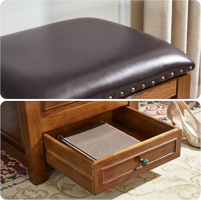 Storage Ottoman with Drawer, Microfiber Leather Padded Top Foot Rest Stool with - Image 8