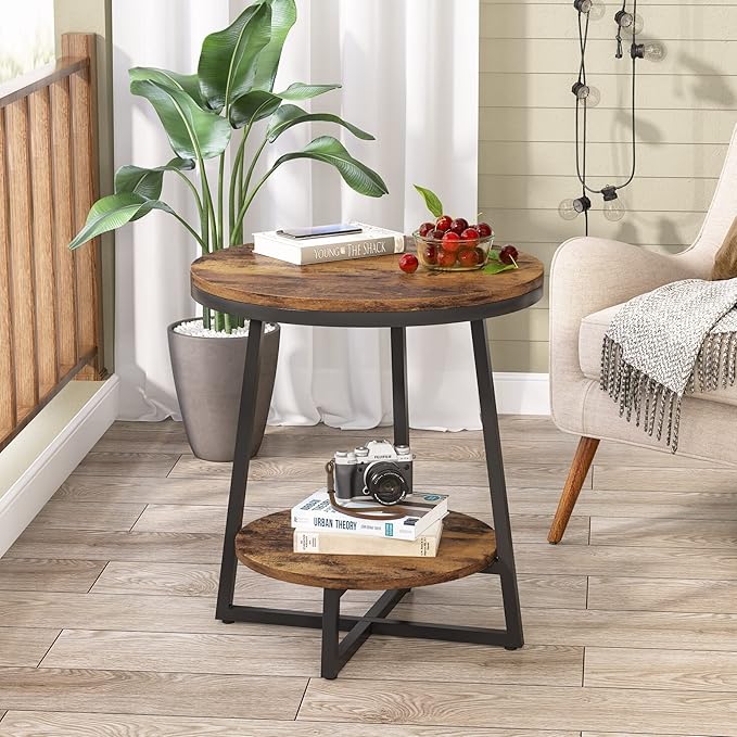 Tribesigns Round End Table Set of 2, 2 Tier Side Table - Image 2