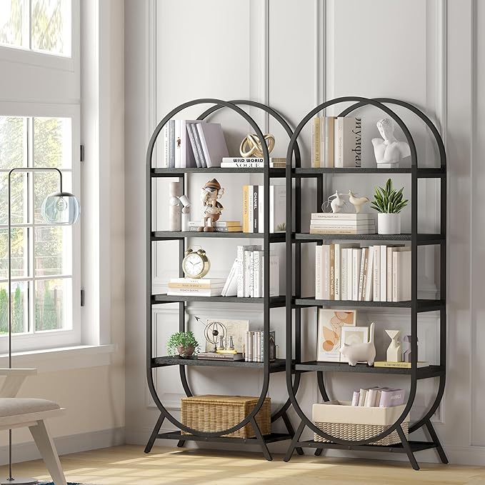 Bookshelf Arched Bookcase Set 2, 5 Tier Open Freestanding Display Shelf - Image 3