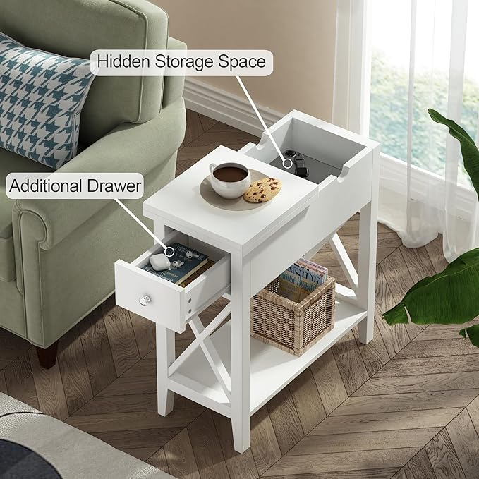 ChooChoo White End Table Set of 2, Flip Top Narrow End Table - Image 4