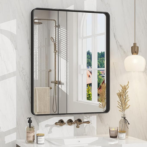 24x30 Inch Black Metal Framed Bathrrom Mirror by CHARMOR