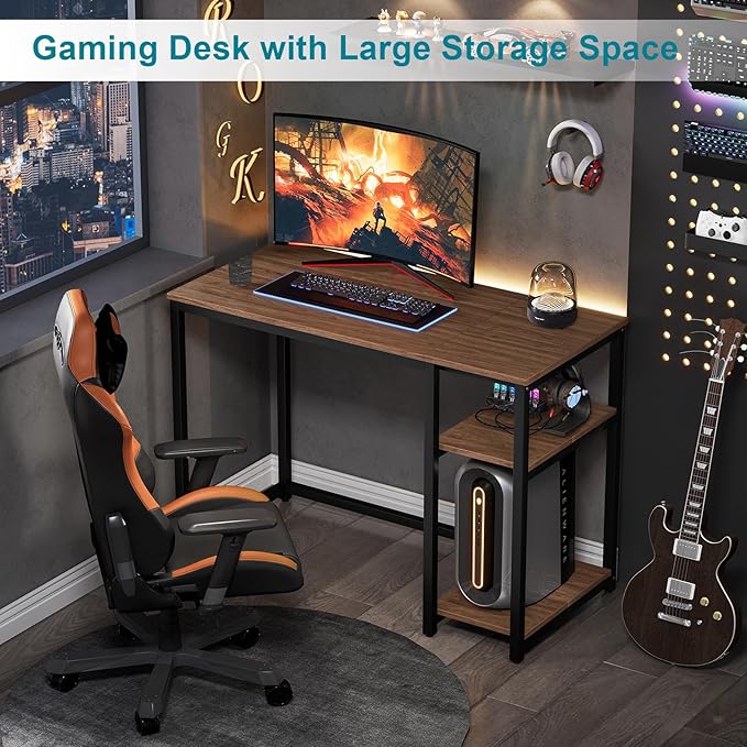 SINPAID 40" Vintage Desk with Shelves, Sturdy Dark Brown Desks with Storage - Image 8