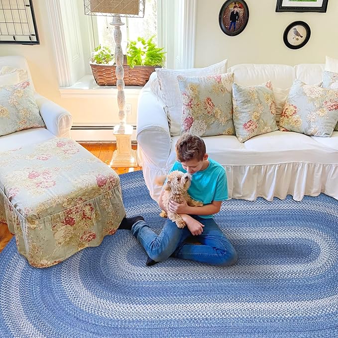 Homespice Denim Jute Blue Braided Rugs 5x8' Oval by Homespice