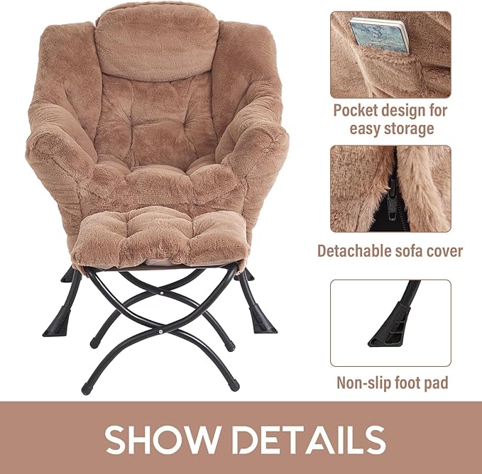 Cozy Lazy Chair and Ottoman, Large Contemporary Accent Lounge Chair Set - Image 4