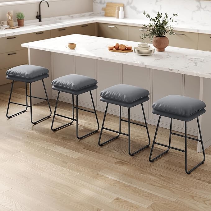 VASAGLE Bar Stools Set of 4, Counter Height Bar Stools, Leather Counter Stools by VASAGLEbySONGMICSHOME