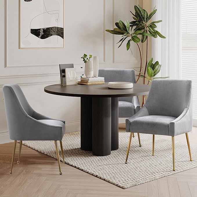 Modern Velvet Dining Chairs Set of 2, Contemporary Upholstered Furniture - Image 2