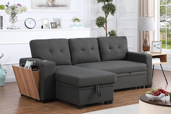Ball & Cast L-Shape Reversible Sectional Sleeper Sofa Bed 4 in 1 Pull Out Couch - Image 2