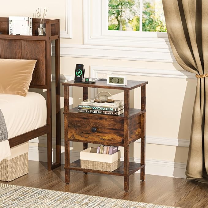 Lerliuo Nightstand with Charging Station and USB Ports, 3-Tier Storage End - Image 9