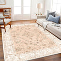 5x7 Washable Foldable Thin Area Rug Tangerine Vintage Rug Traditional Floor by CHAMPLANT