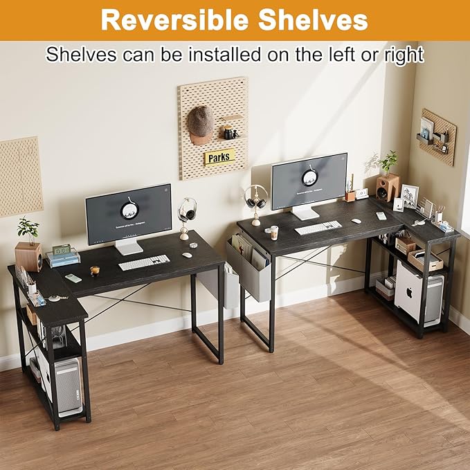 L Shaped Computer Desk with Reversible Shelves, 47 Inch Small Corner Desk with - Image 6