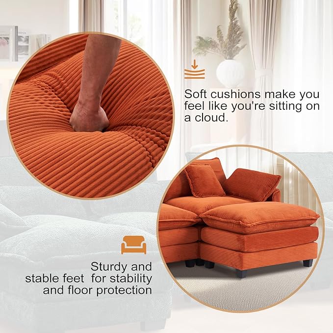 Furniliving 117‘’ L-Shaped Sofa, Luxury Corduroy Modular Sectional Couches - Image 5