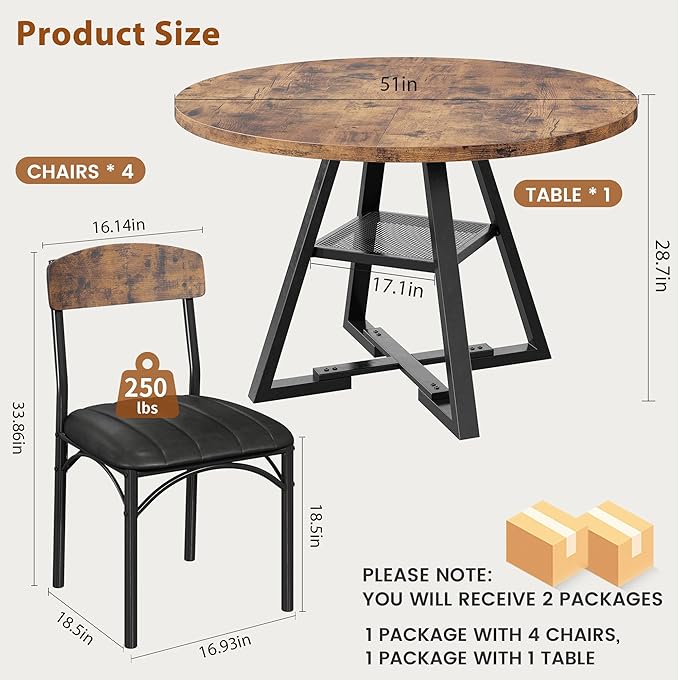 Round Dining Table Set for 6, Kitchen Table and Chairs for 4, Circle Table - Image 2