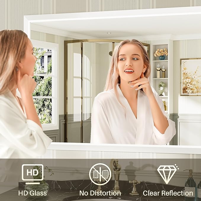 40x38 Inch White Bathroom Mirror - Image 5